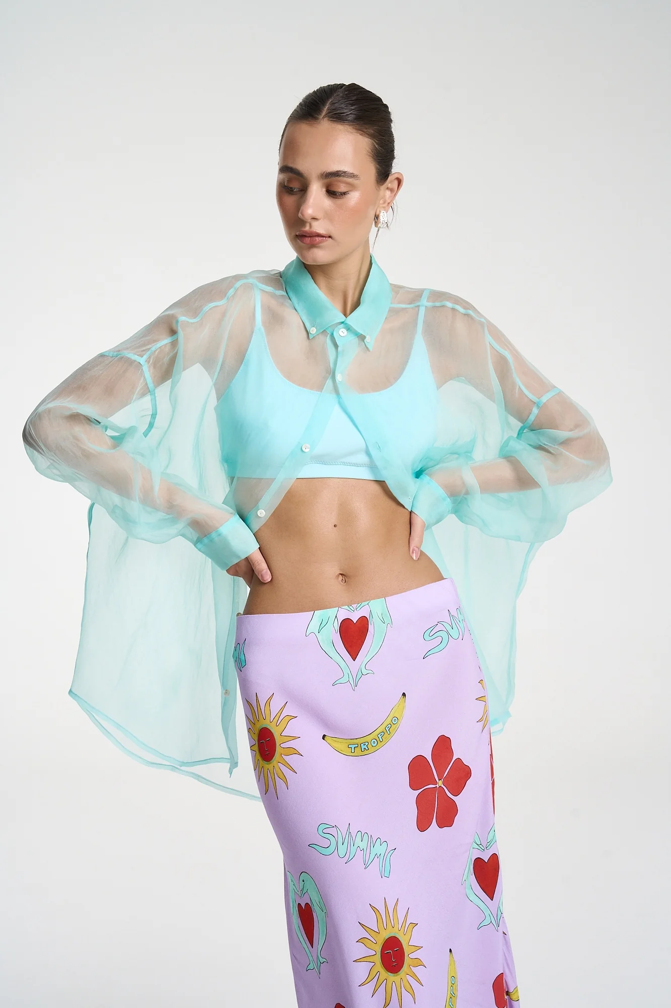SUMMI SUMMI Womens Sports Crop in Aqua - Image 5