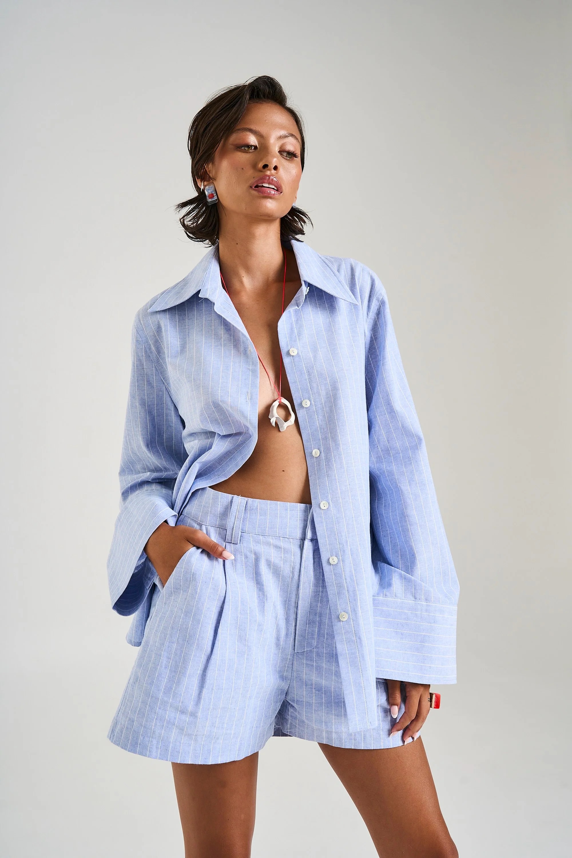 SUMMI SUMMI Womens Tailored Short in Sea Stripe - Image 7