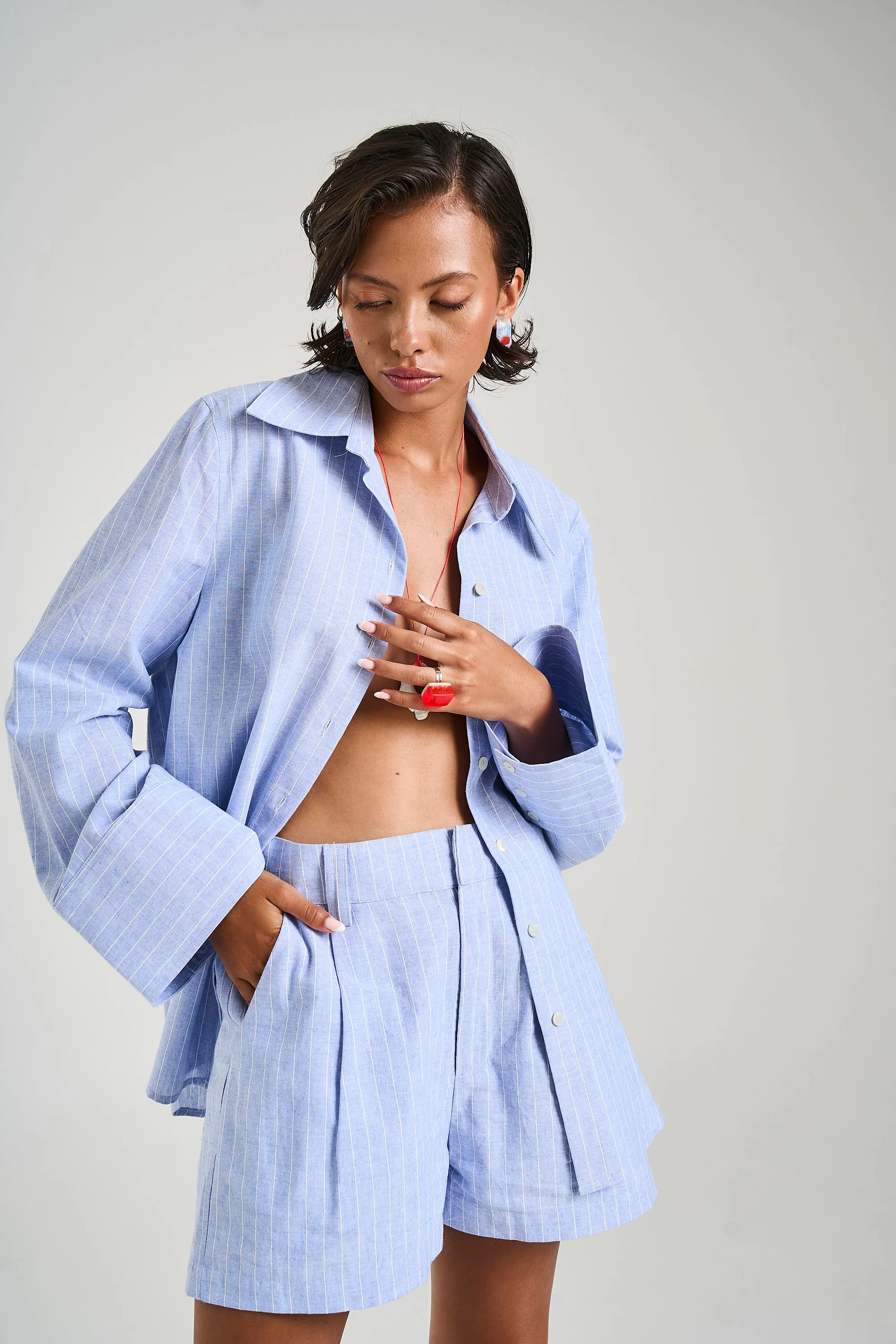 SUMMI SUMMI Womens Tailored Short in Sea Stripe - Image 8