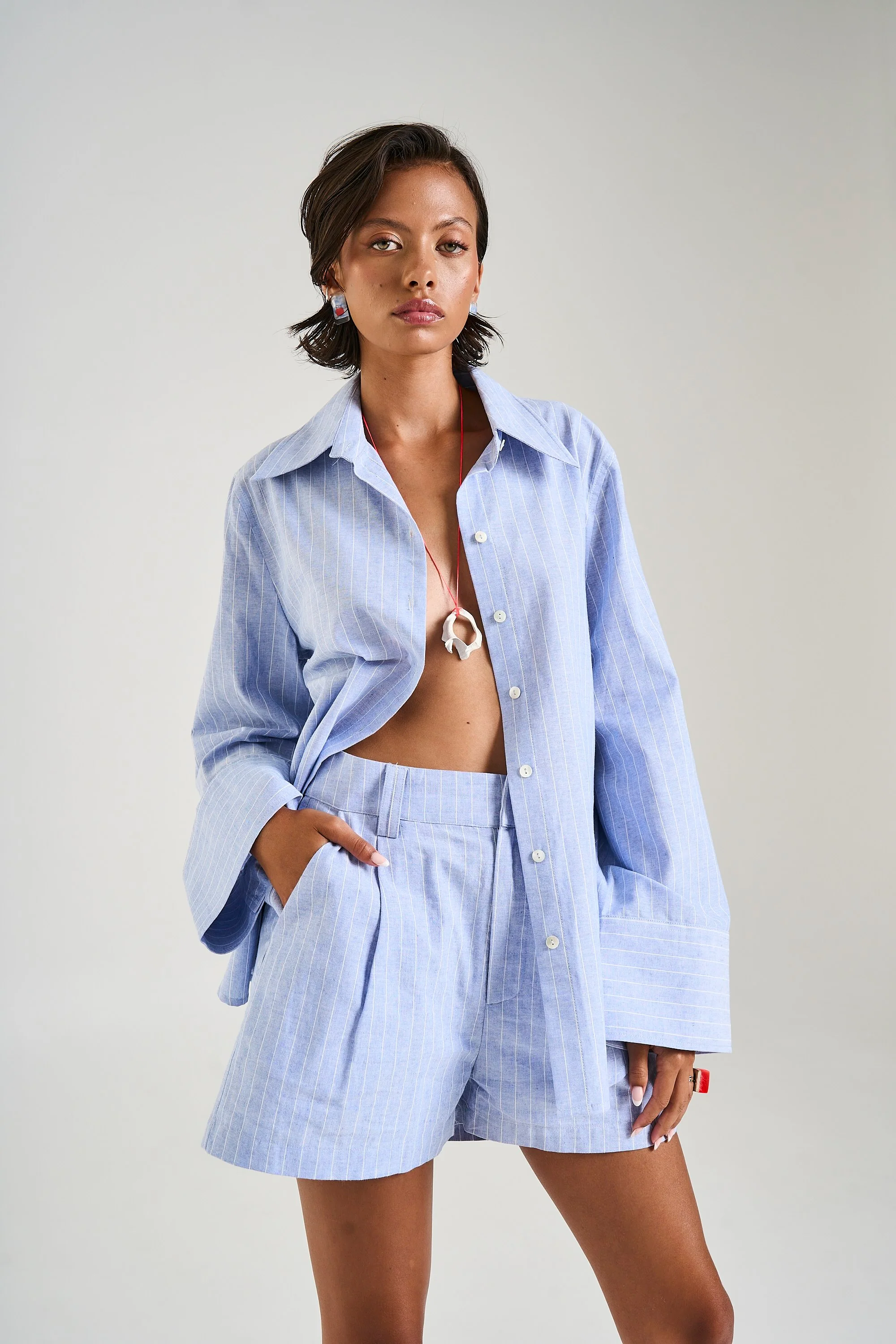 SUMMI SUMMI Womens Tailored Short in Sea Stripe - Image 9