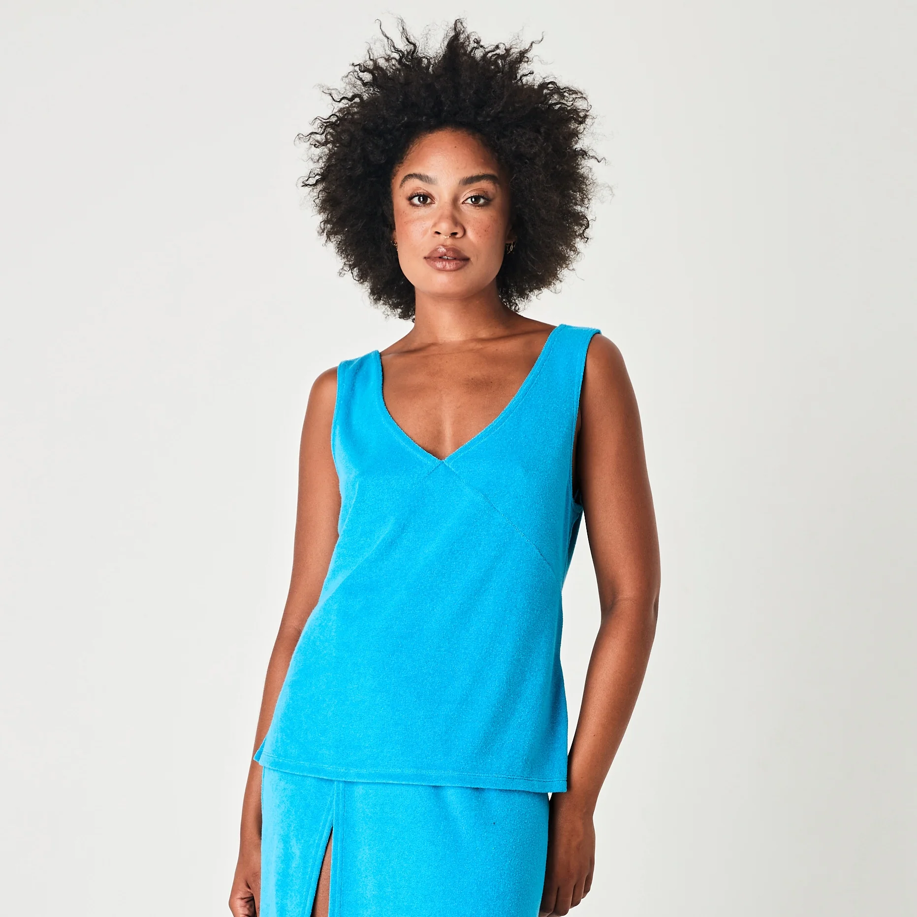SUMMI SUMMI Womens Terry Loose V Neck Top Azure - Image 3