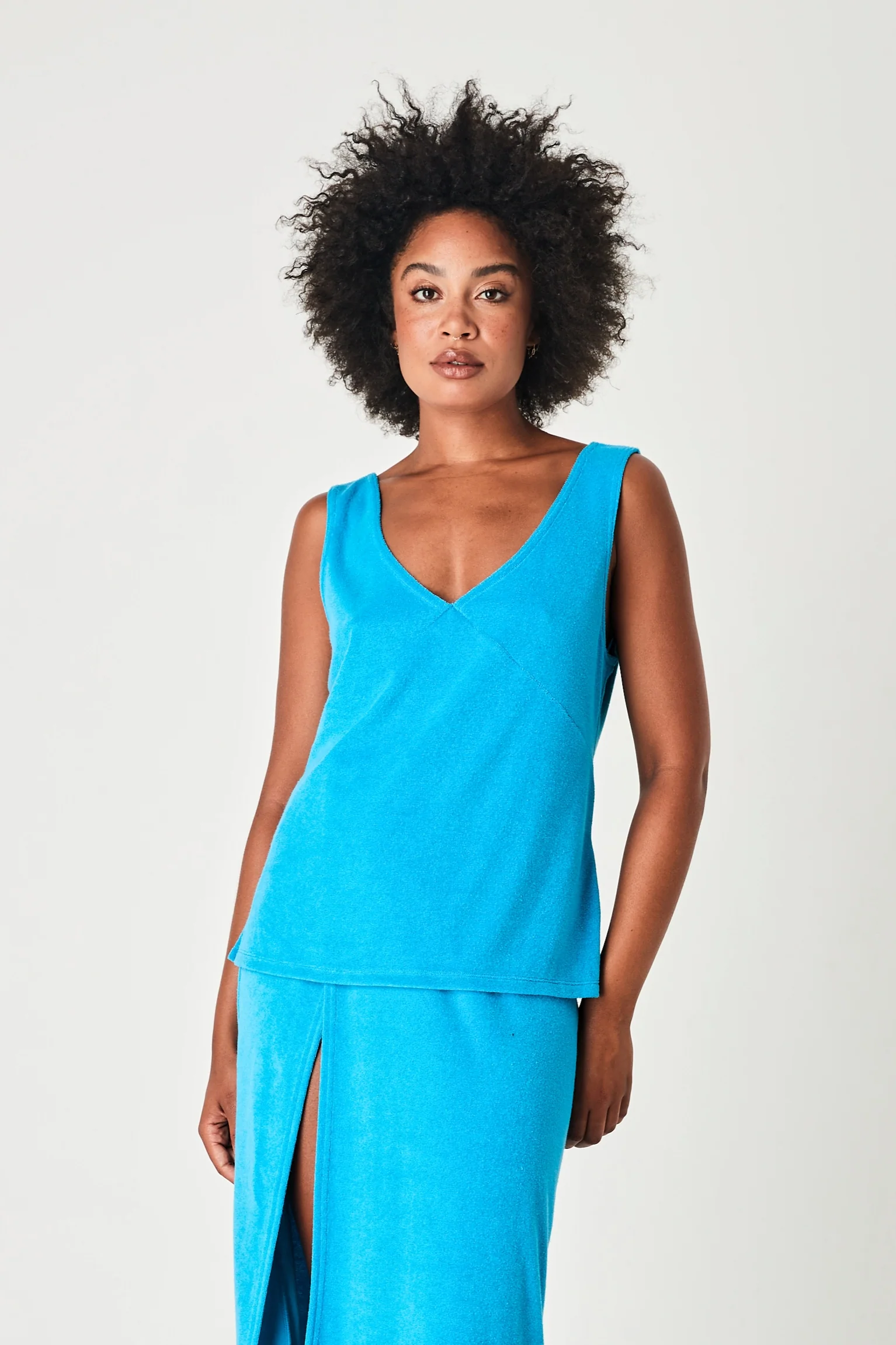 SUMMI SUMMI Womens Terry Loose V Neck Top Azure - Image 4