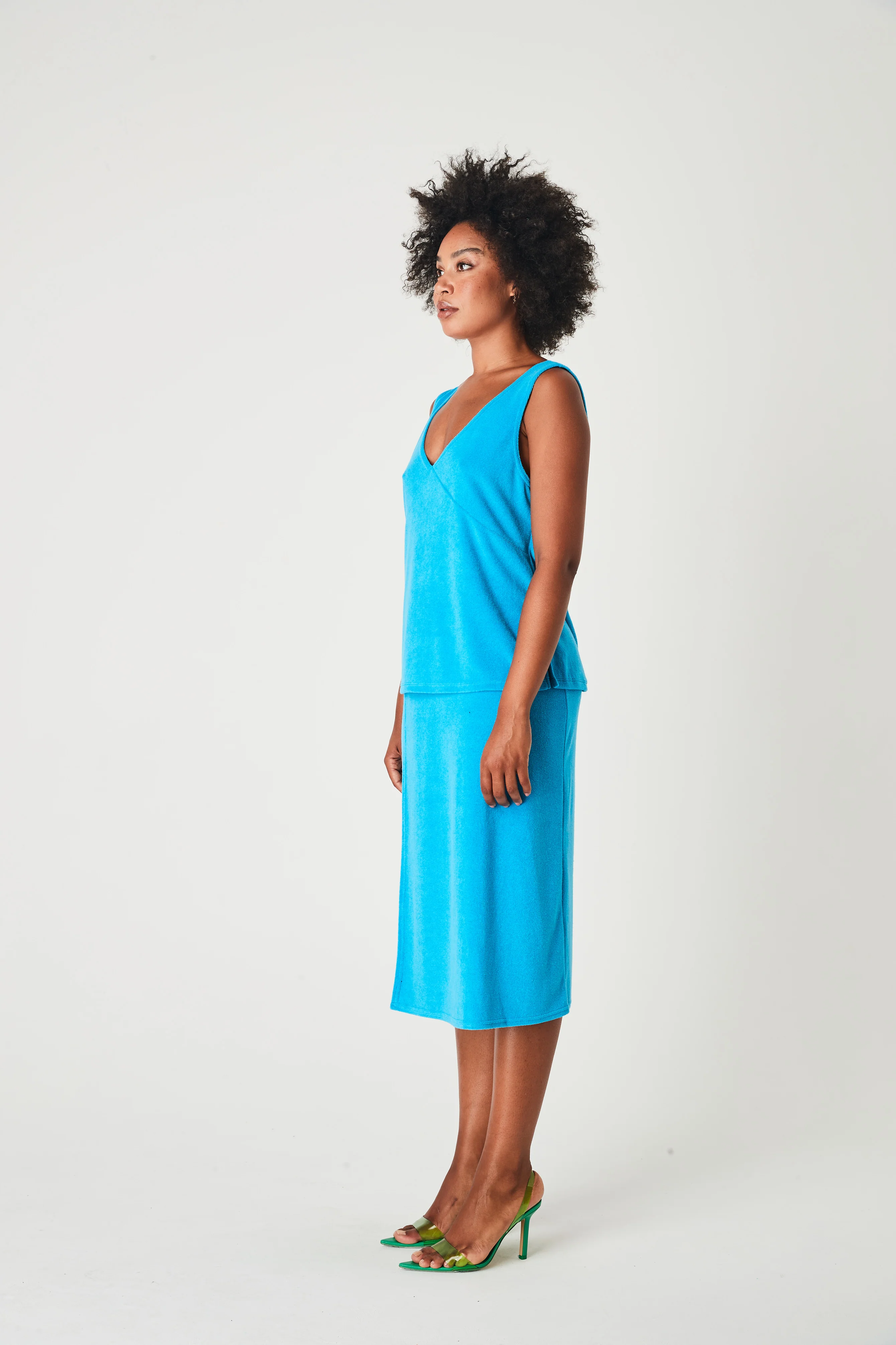 SUMMI SUMMI Womens Terry Loose V Neck Top Azure - Image 7