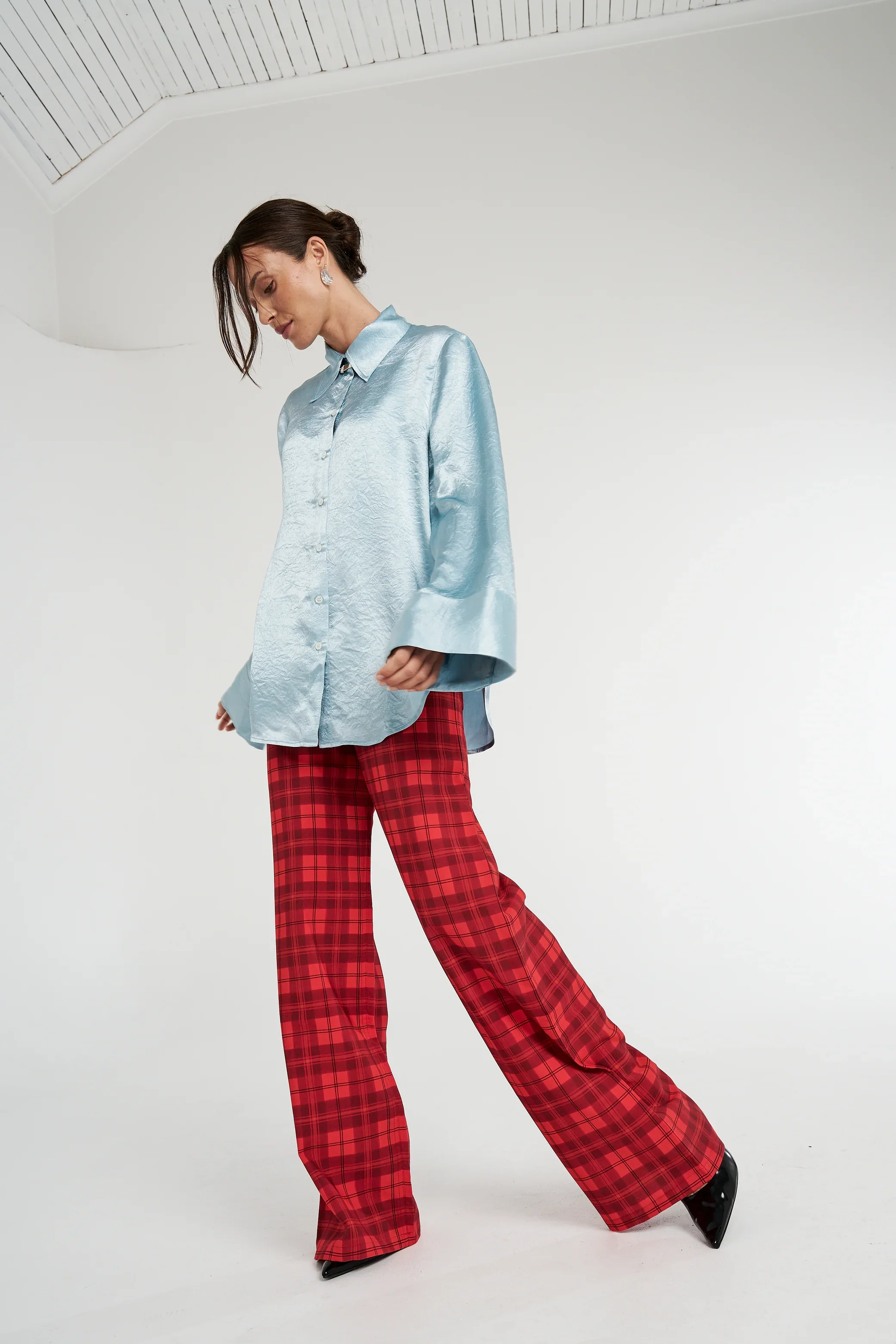 SUMMI SUMMI Womens Tippi High Waisted Pant Fiery Red Plaid - Image 5