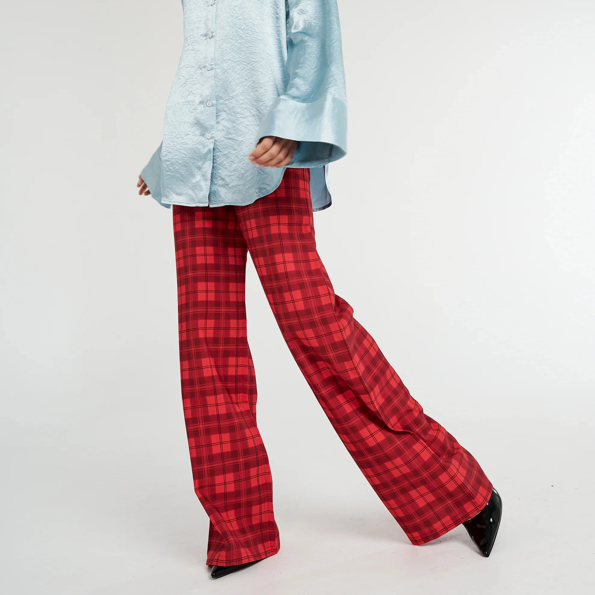 SUMMI SUMMI Womens Tippi High Waisted Pant Fiery Red Plaid - Image 6
