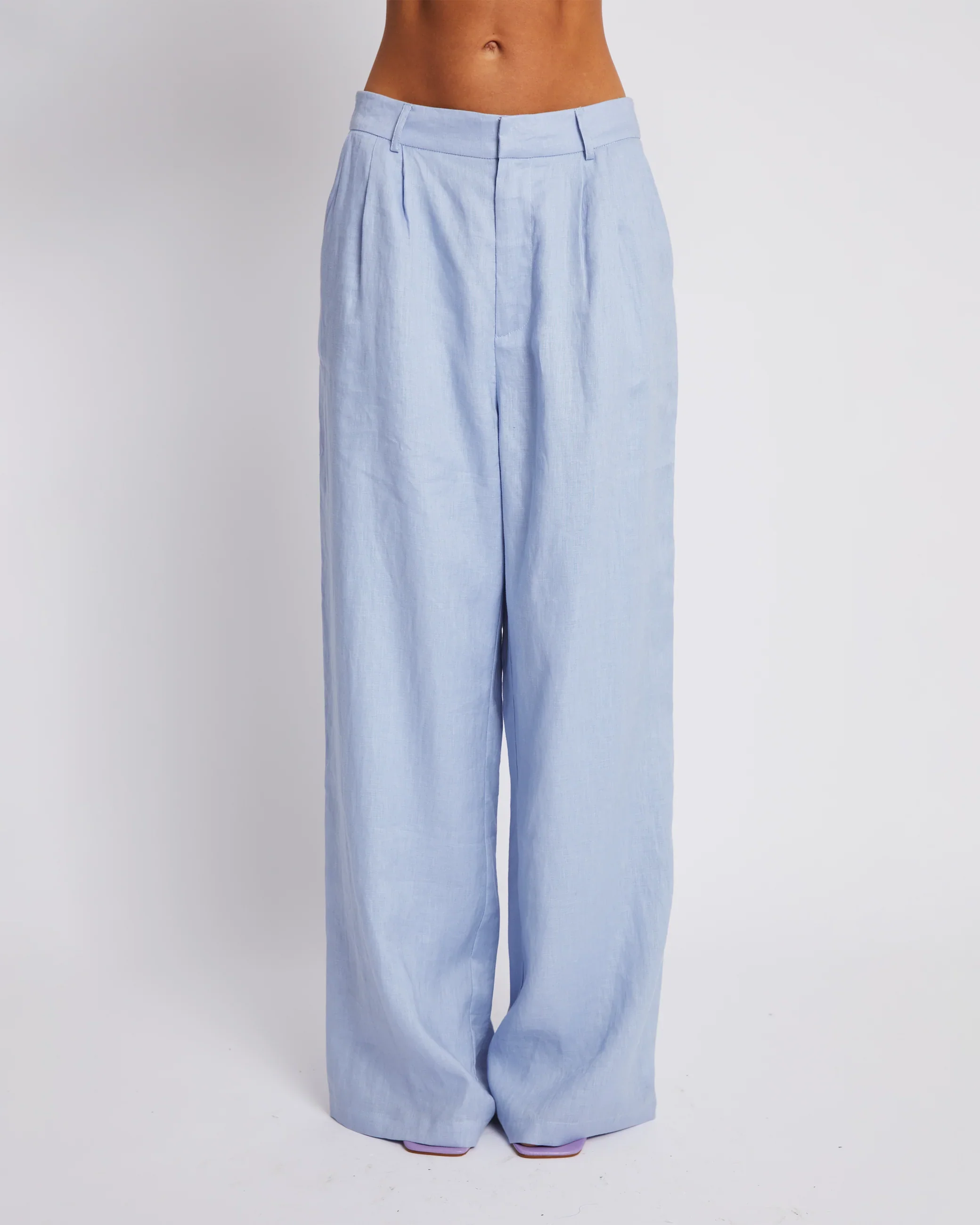 SUMMI SUMMI Womens Wide Leg  Linen Trousers - Alice Blue - Image 2