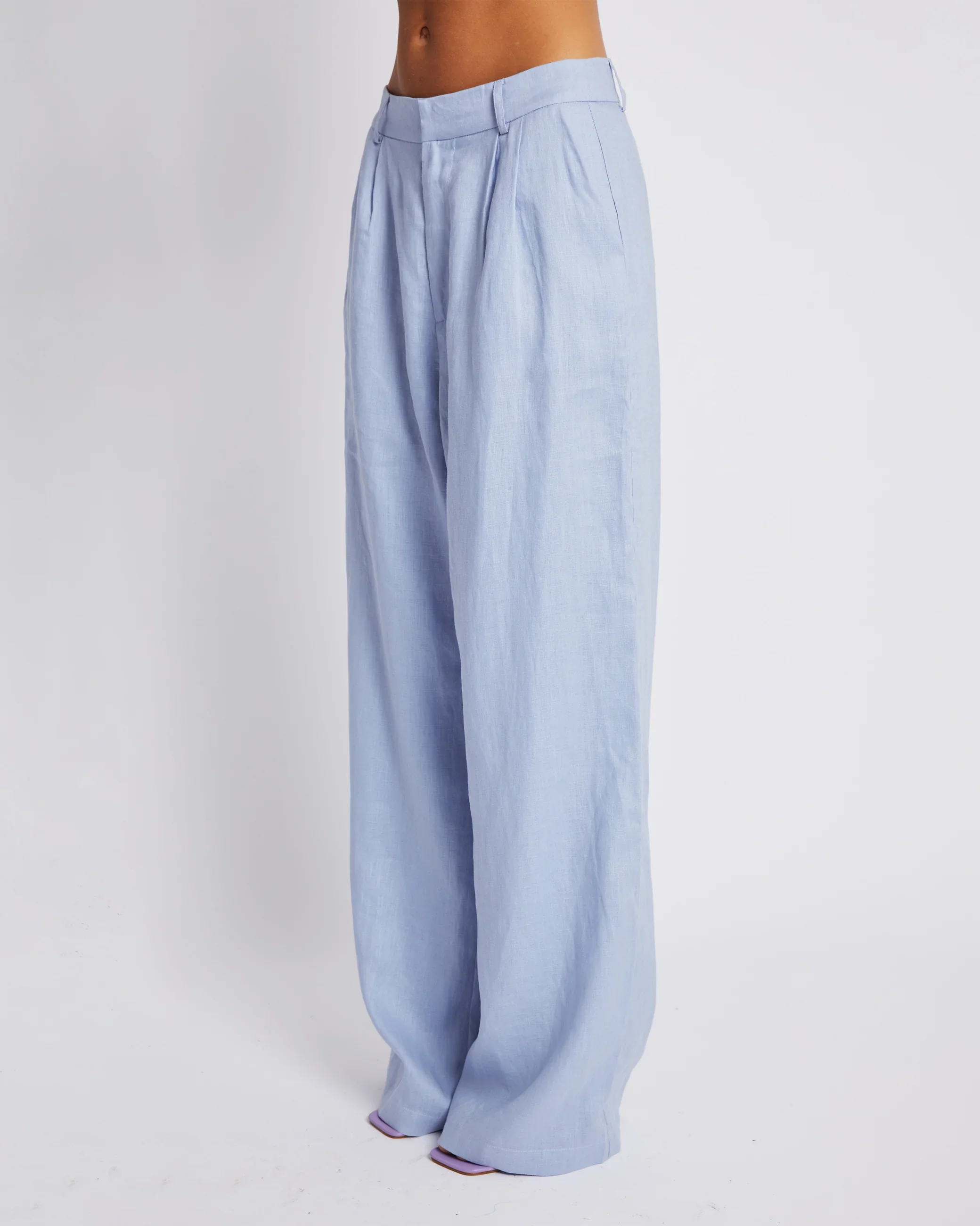 SUMMI SUMMI Womens Wide Leg  Linen Trousers - Alice Blue - Image 3