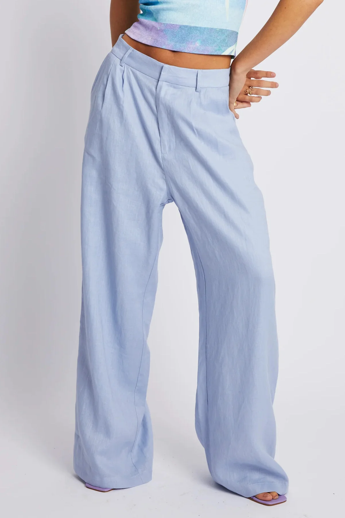 SUMMI SUMMI Womens Wide Leg  Linen Trousers - Alice Blue - Image 5