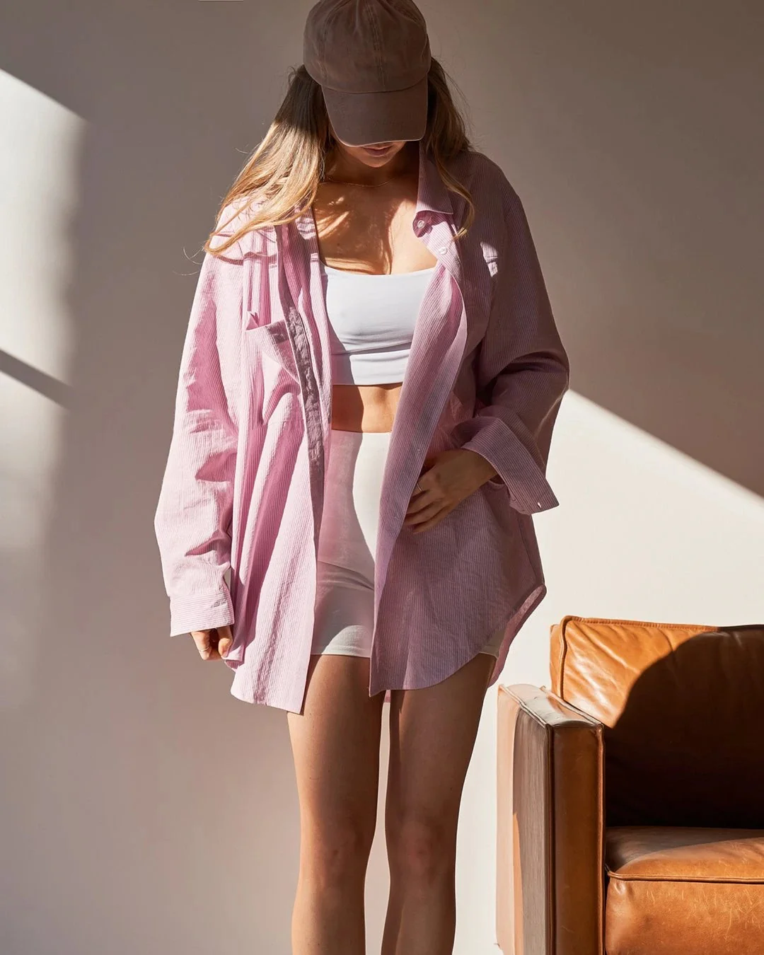 SUNDAYS THE LABEL Womens Bello Cotton Shirt - Pink Stripe - Image 7