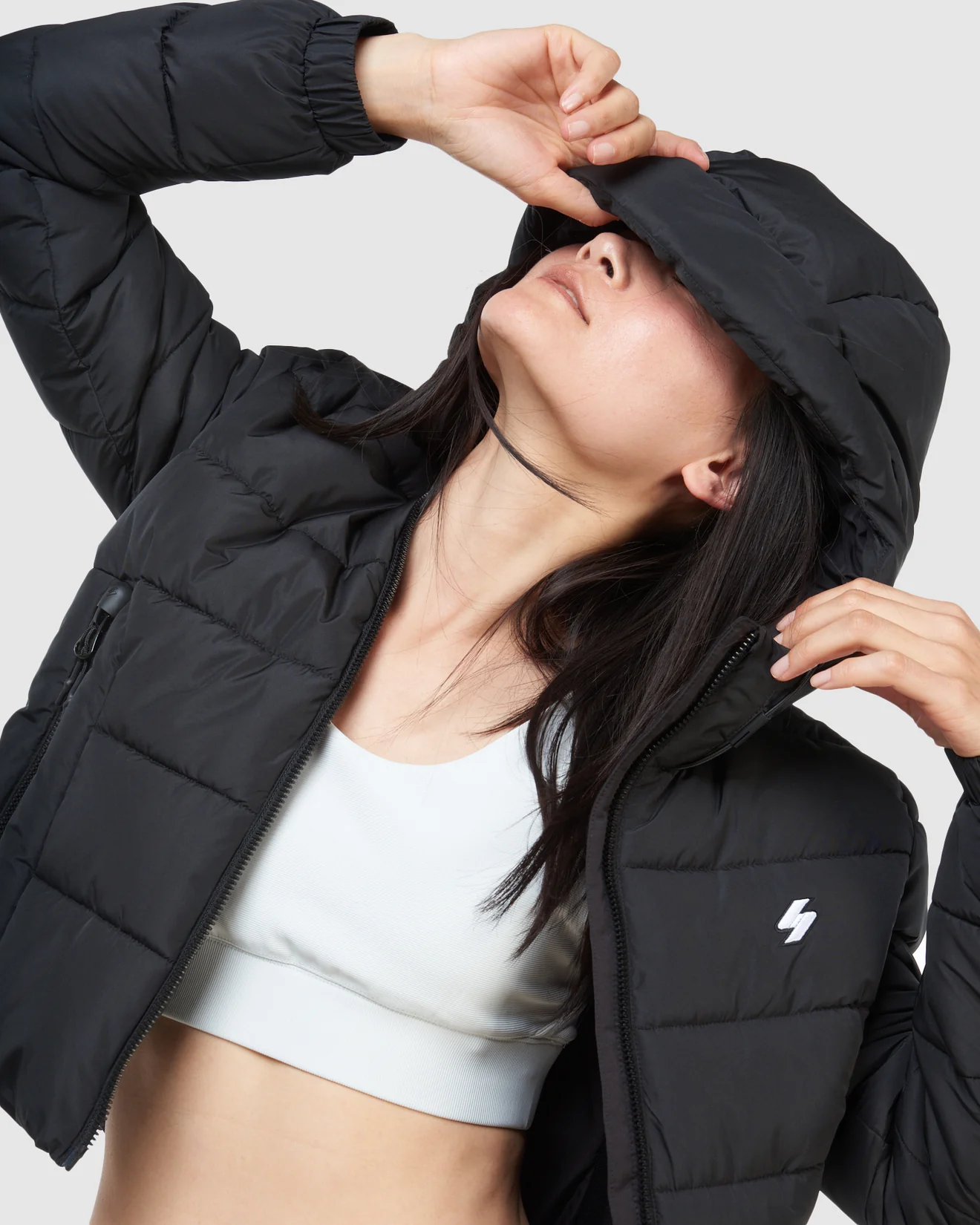 SUPERDRY Womens Hooded Spirit Sports Puffer Jacket Black - Image 2