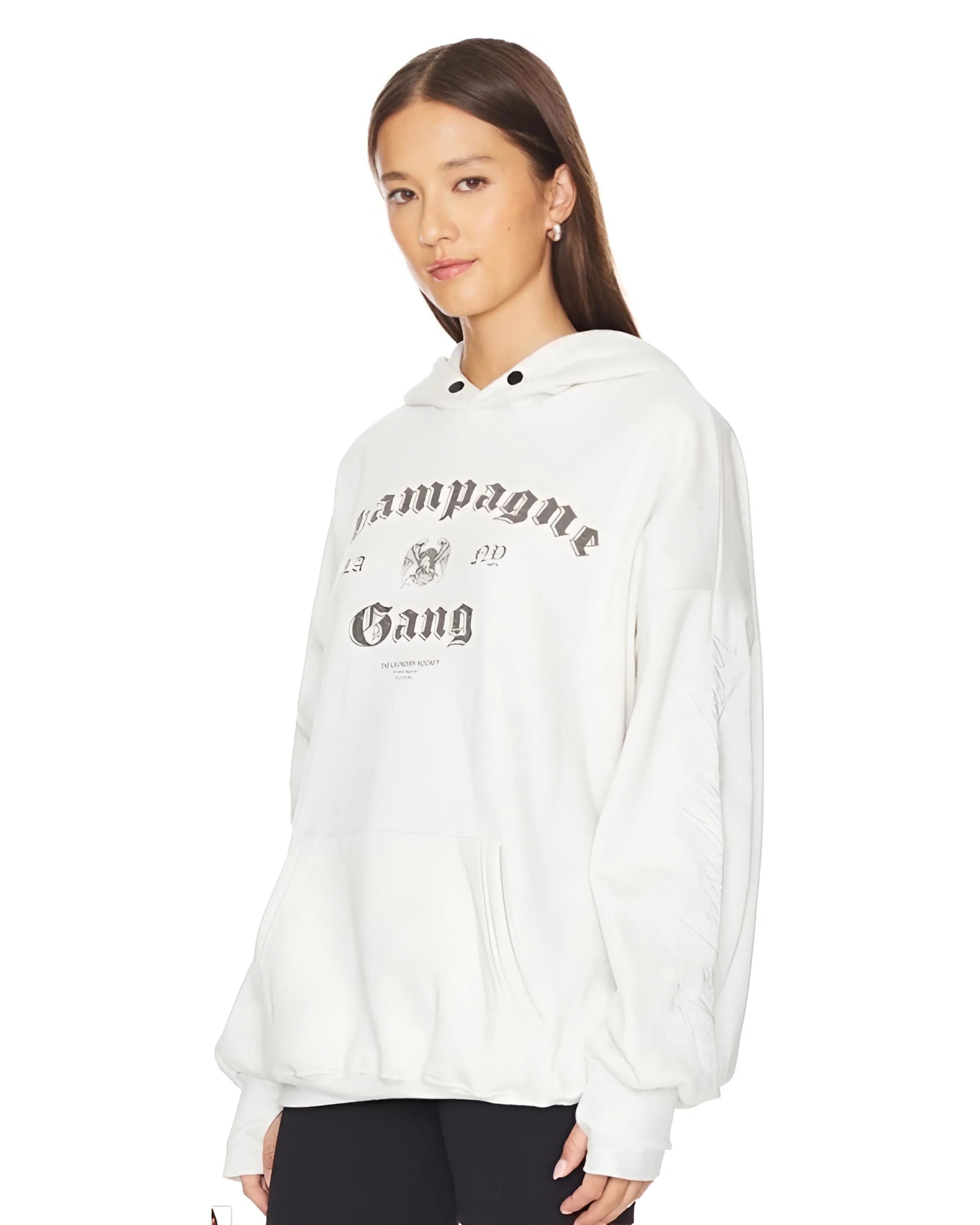 THE LAUNDRY ROOM Womens Champagne Gang Hideout Hooded Jumper - Pebble Heather - Image 3
