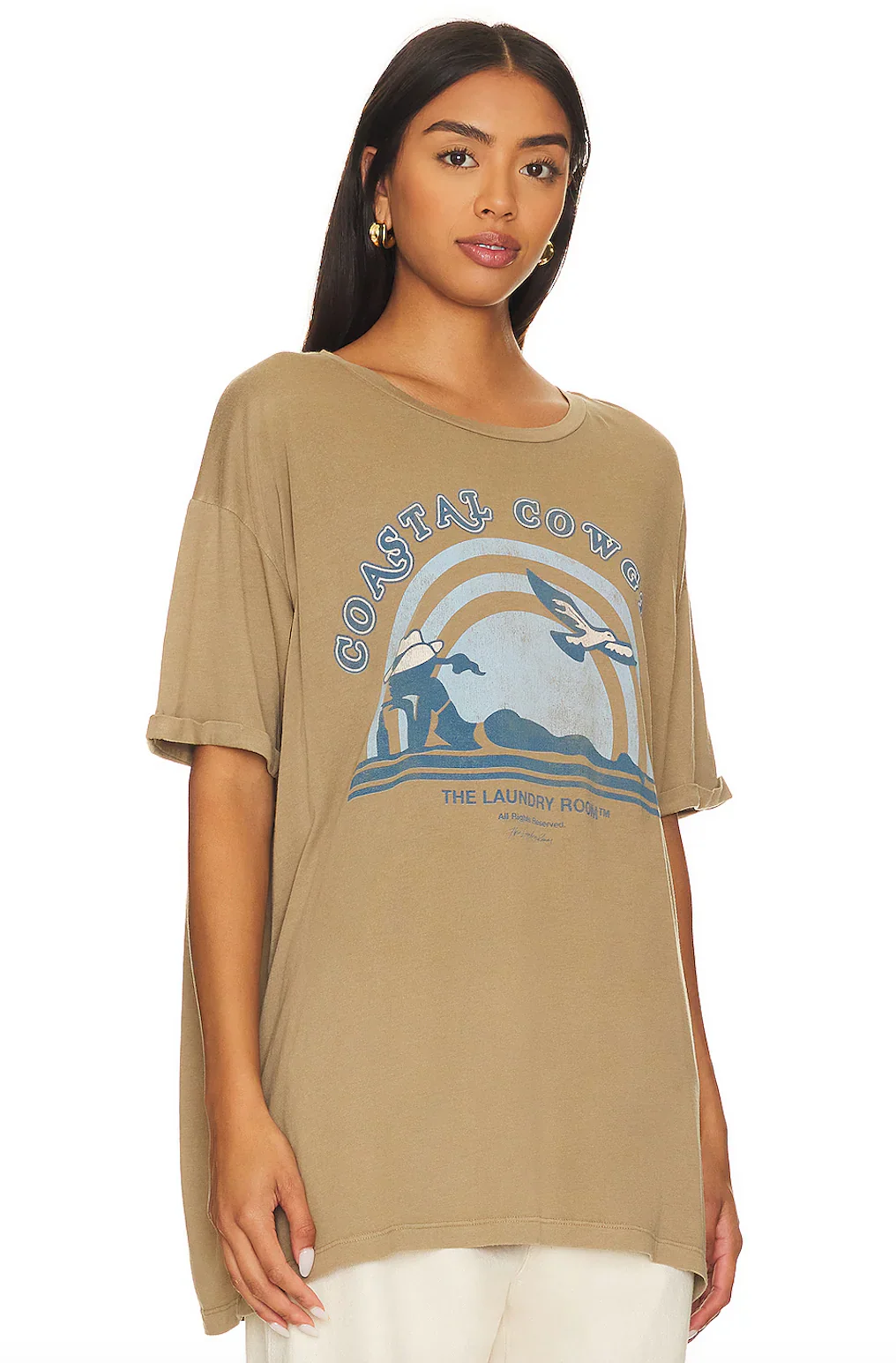 THE LAUNDRY ROOM Womens Coastal Cowgirl Oversized Tee in Camel Gold - Image 2