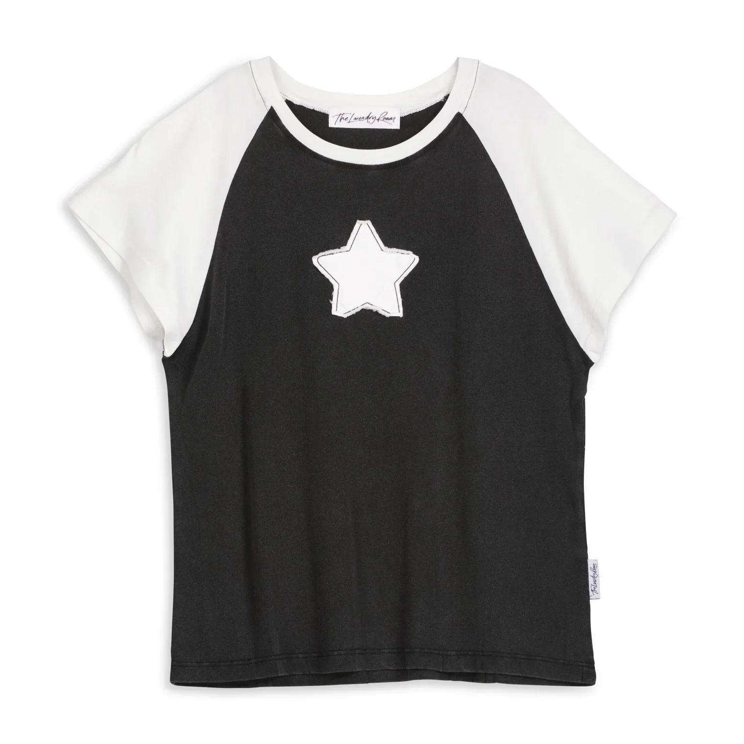 THE LAUNDRY ROOM Womens Stardom Raglan Baby Tee - Black & White - Image 3