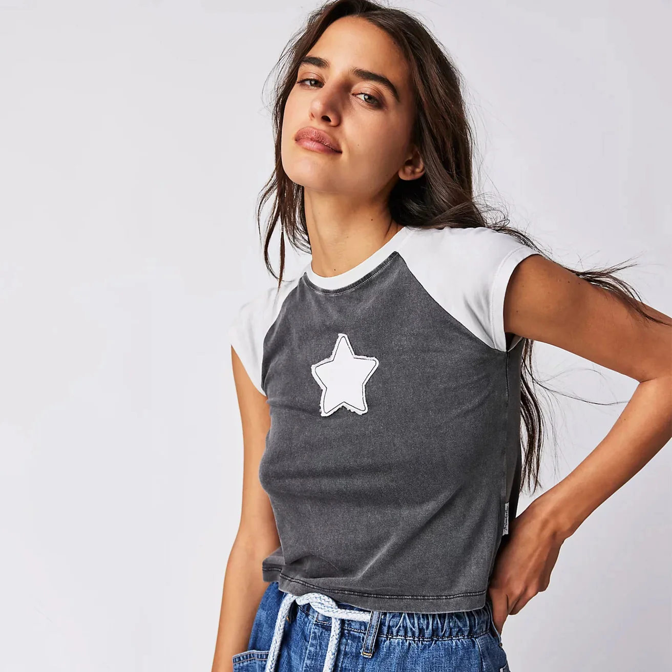 THE LAUNDRY ROOM Womens Stardom Raglan Baby Tee - Black & White - Image 6