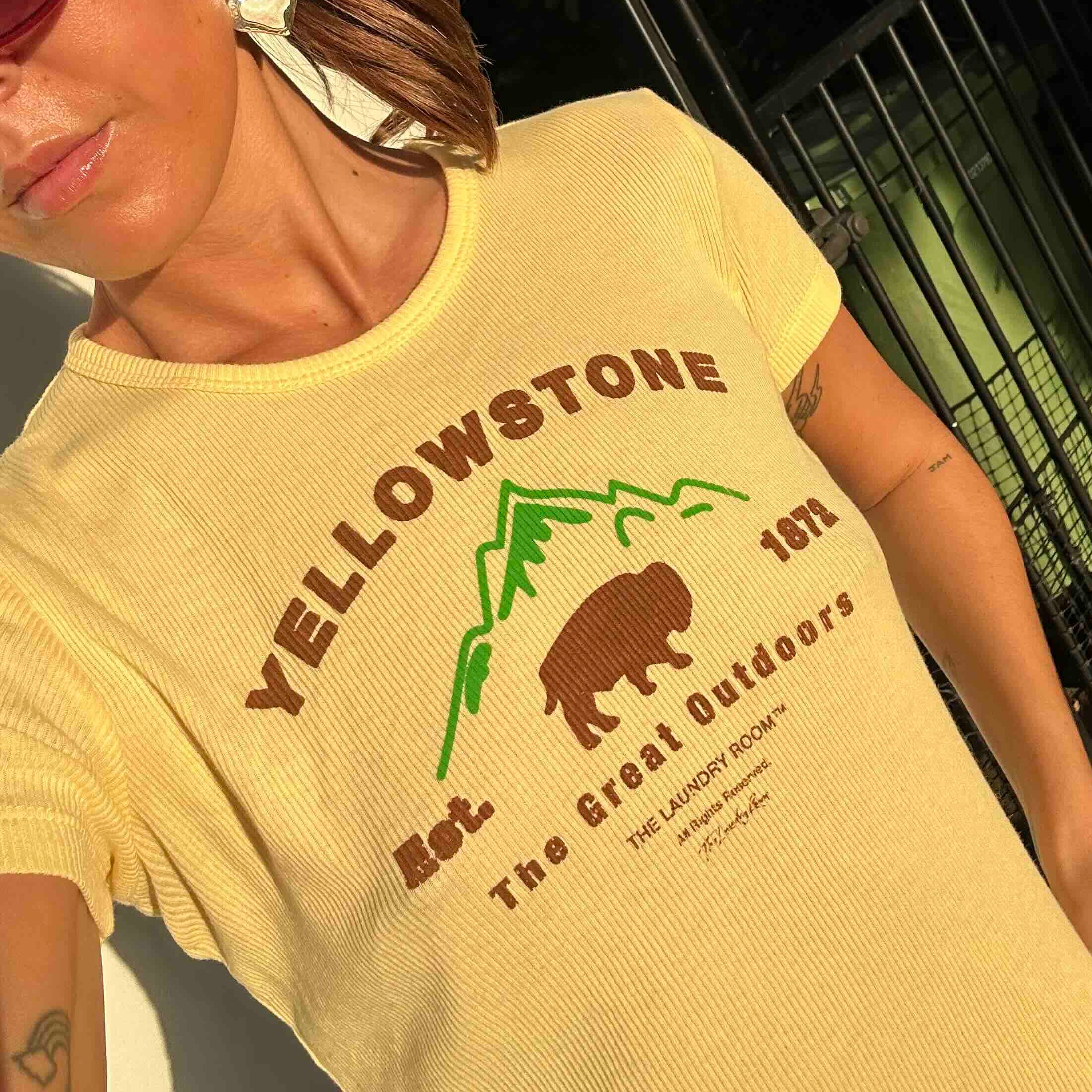 THE LAUNDRY ROOM Womens Yellowstone Bison Baby Tee - Old Gold - Image 4