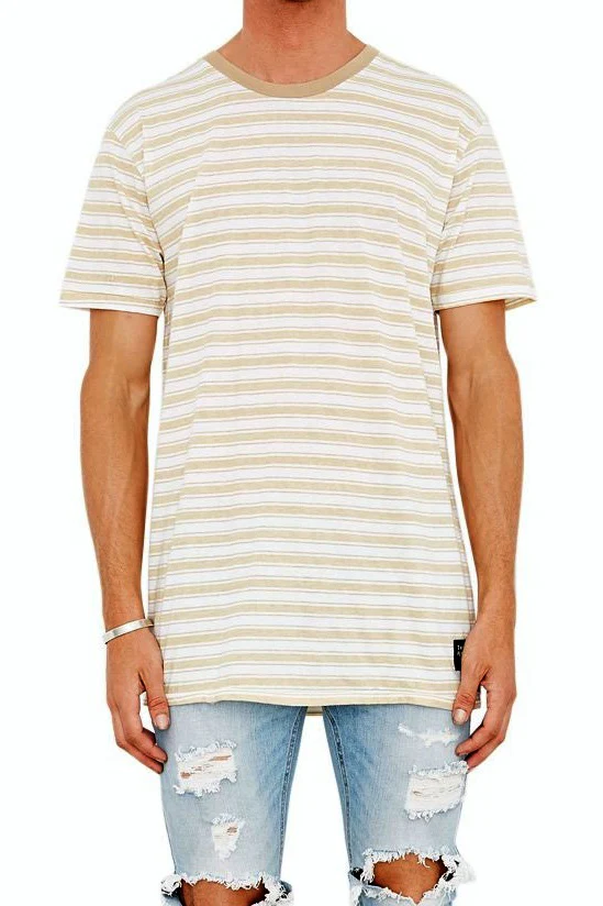 The People Vs MENS 1CM STRIPE TEE BEIGE WHITE