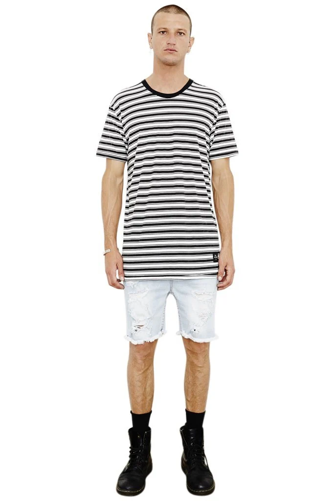 The People Vs MENS 1CM STRIPE TEE BLACK & WHITE - Image 4