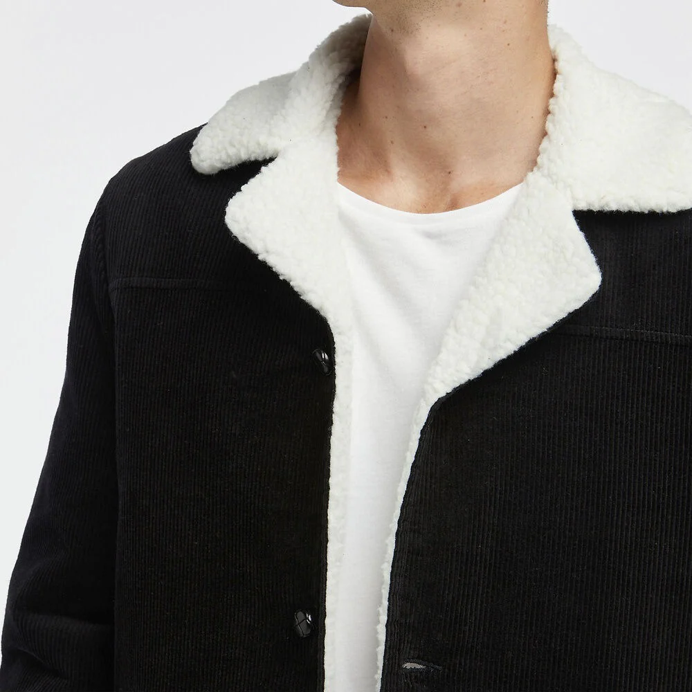 WRANGLER Mens Bakers Sherpa Cord Coat Black Cord - Image 3