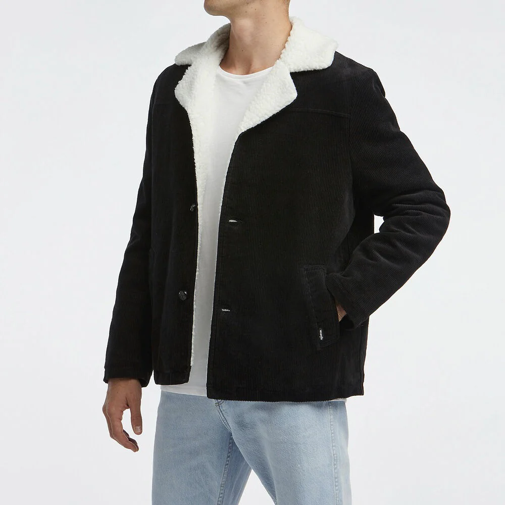 WRANGLER Mens Bakers Sherpa Cord Coat Black Cord - Image 4