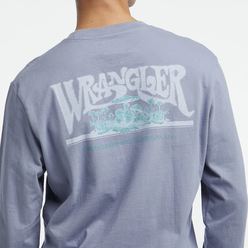 WRANGLER Mens Shroom Long Sleeve Recycled Cotton Tee Shirt Purple Haze - Image 3
