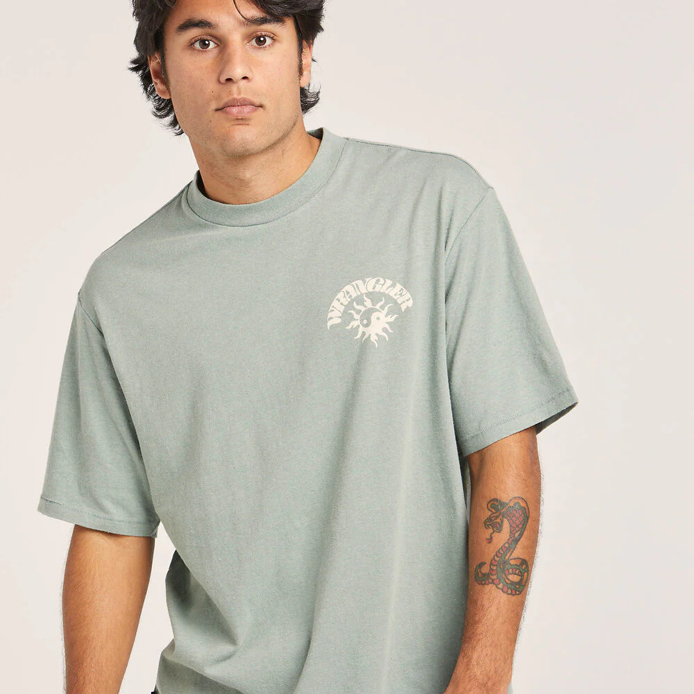 WRANGLER Mens Sun Yin Slacker Recycled Cotton Tee - Washed Jade - Image 7