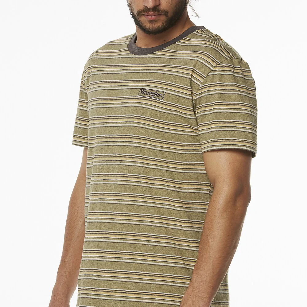 Wrangler Mens Vedder Stripe Tee - Sage Stripe - Image 3