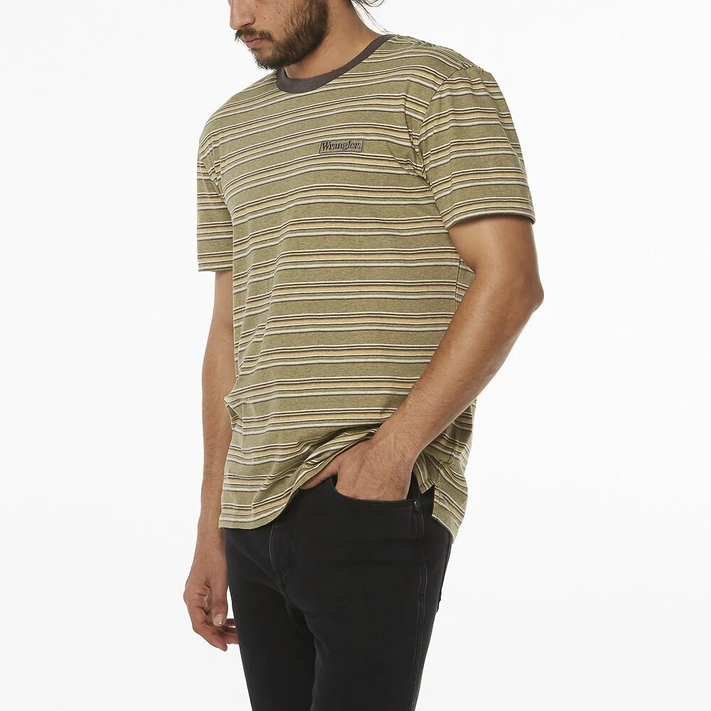 Wrangler Mens Vedder Stripe Tee - Sage Stripe - Image 5