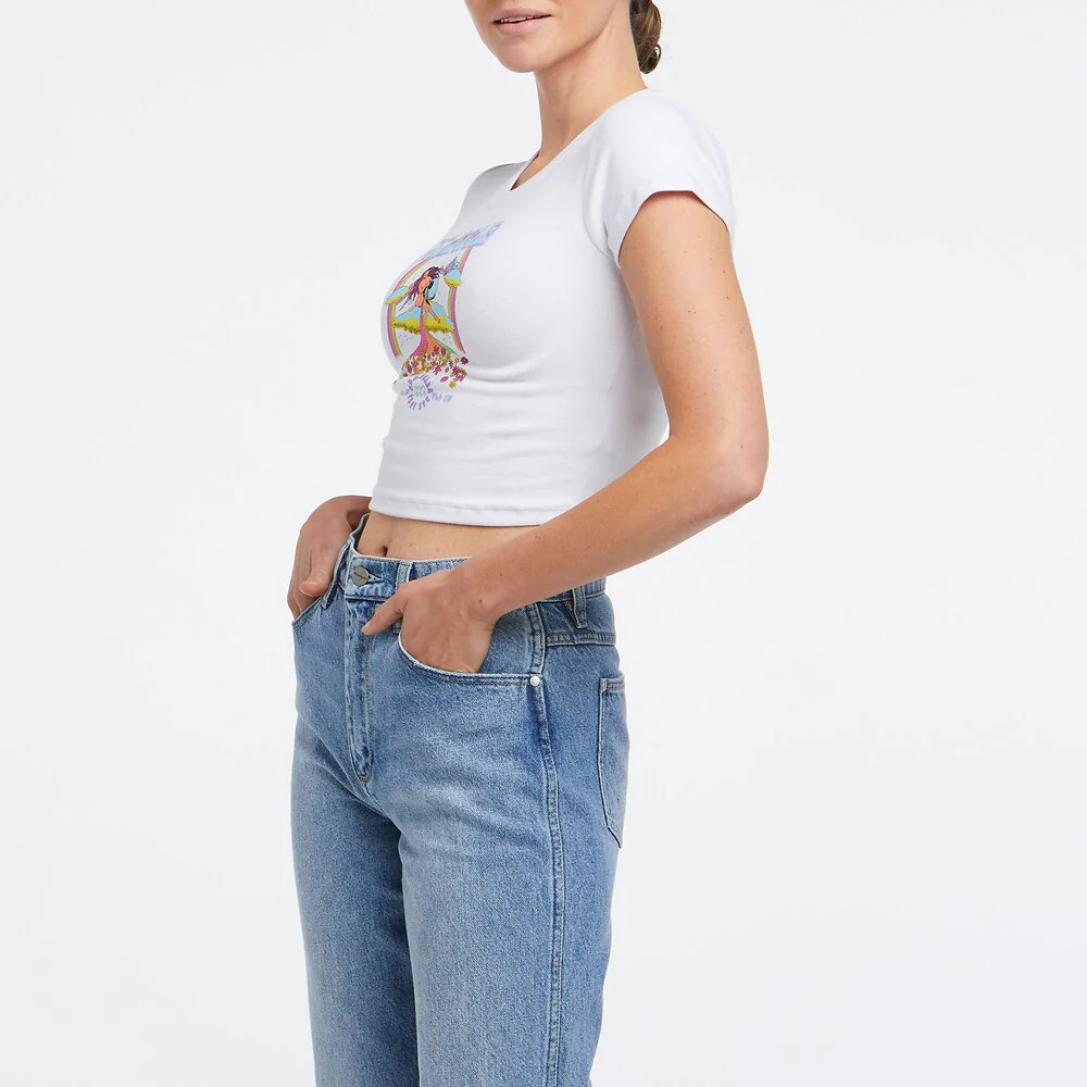 WRANGLER Womens Aquarius Organic Cotton Baby Tee Shirt White - Image 3