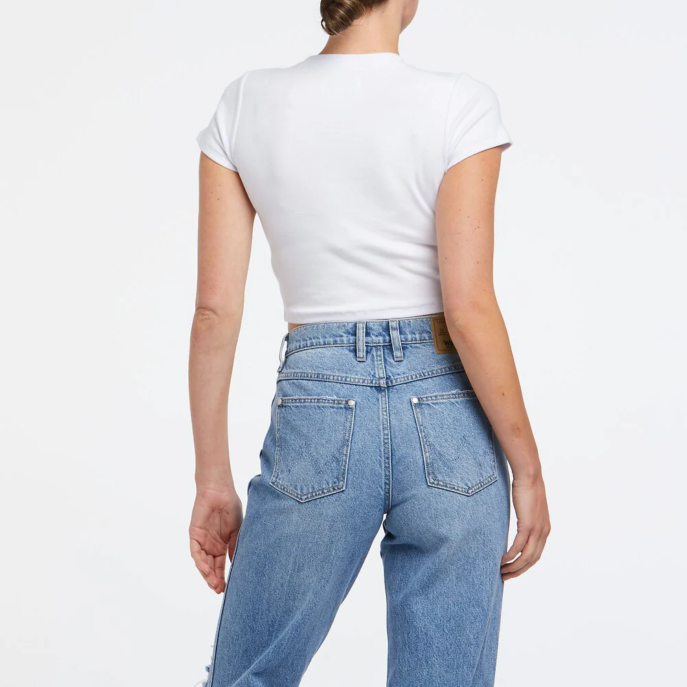 WRANGLER Womens Aquarius Organic Cotton Baby Tee Shirt White - Image 4
