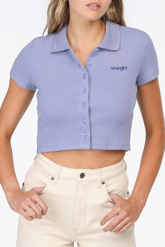 WRANGLER Womens Ava Button Up Crop Top - Hydrangea