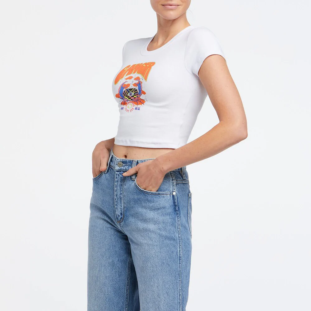 WRANGLER Womens Cancer Organic Cotton Baby Tee Shirt White - Image 3