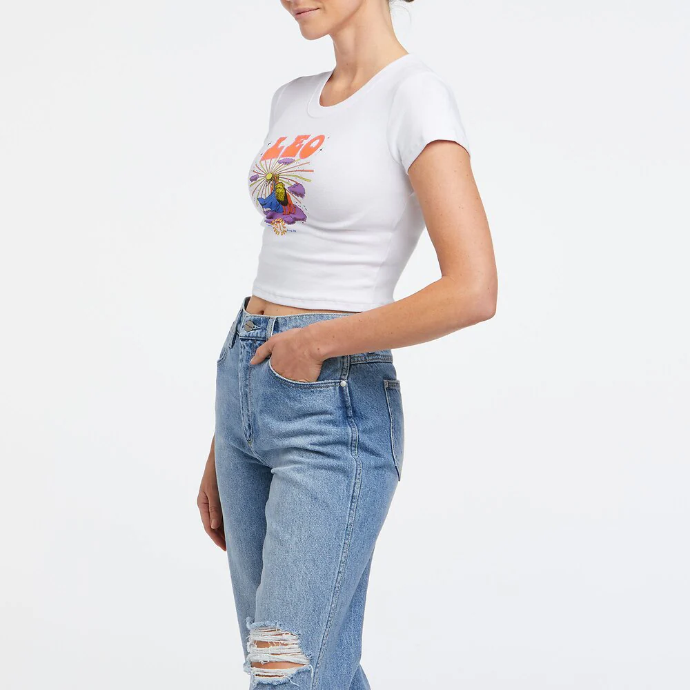 WRANGLER Womens Leo Organic Cotton Baby Tee Shirt White - Image 3