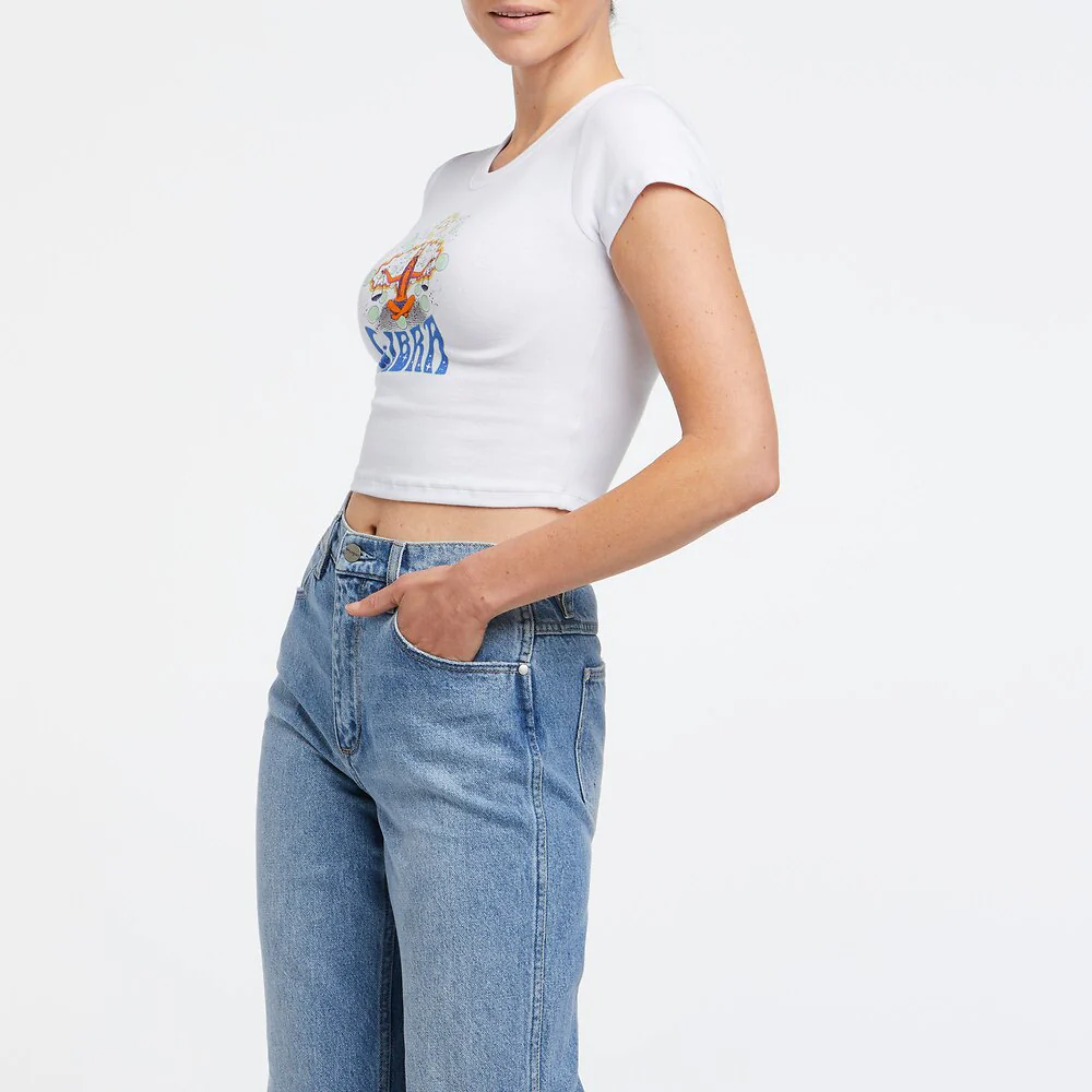 WRANGLER Womens Libra Organic Cotton Baby Tee Shirt White - Image 3