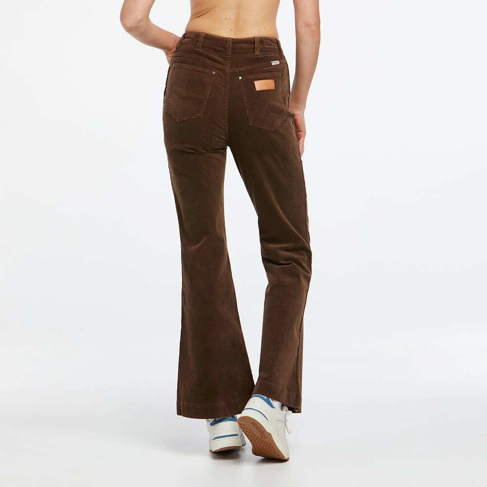 WRANGLER Womens Lou Lou Bells Flared Jeans Chocolate Cord - Image 3
