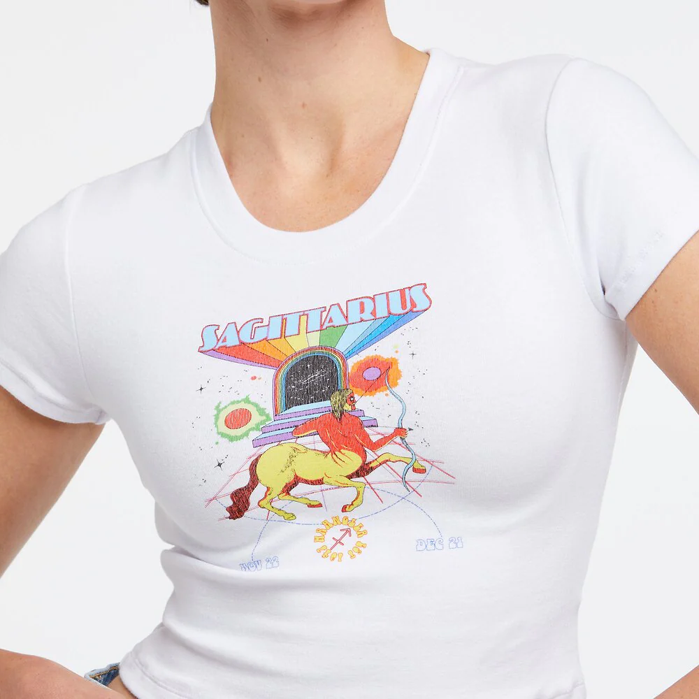 WRANGLER Womens Sagittarius Organic Cotton Baby Tee Shirt White - Image 2