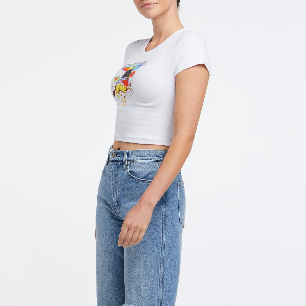 WRANGLER Womens Sagittarius Organic Cotton Baby Tee Shirt White - Image 3