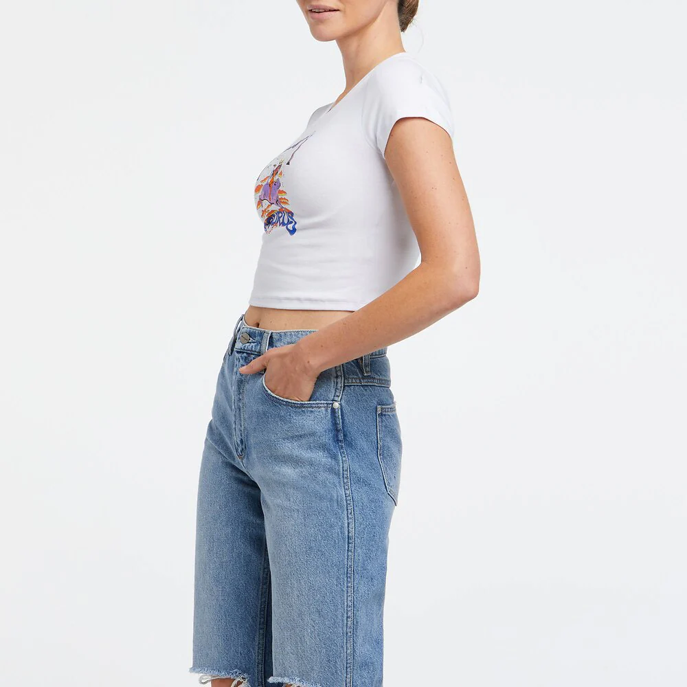 WRANGLER Womens Taurus Organic Cotton Baby Tee Shirt White - Image 3