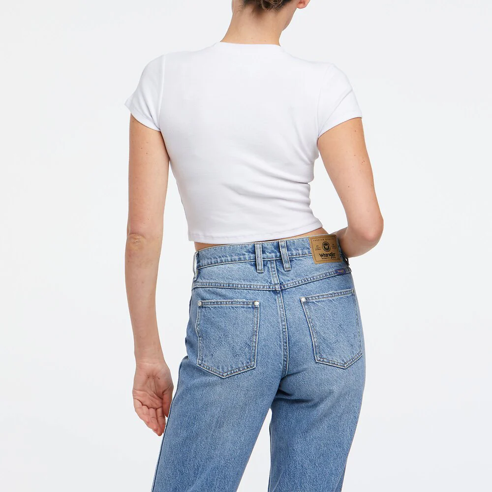 WRANGLER Womens Taurus Organic Cotton Baby Tee Shirt White - Image 4
